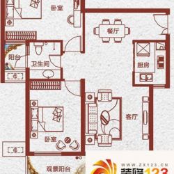 华尔街国际公馆户型图2c户型二房.