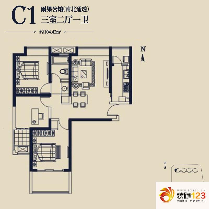 浩华香颂国际城户型图c1户型 3室 .