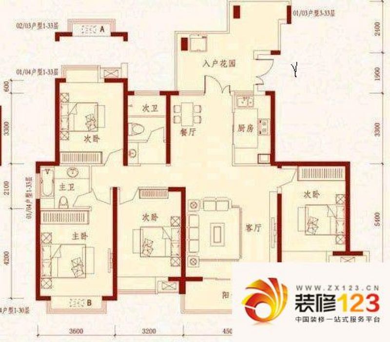 湘江世纪城贯江苑户型图4室2厅2.