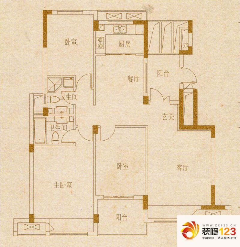 御龙湾户型图一期e5户型 3室2厅2.