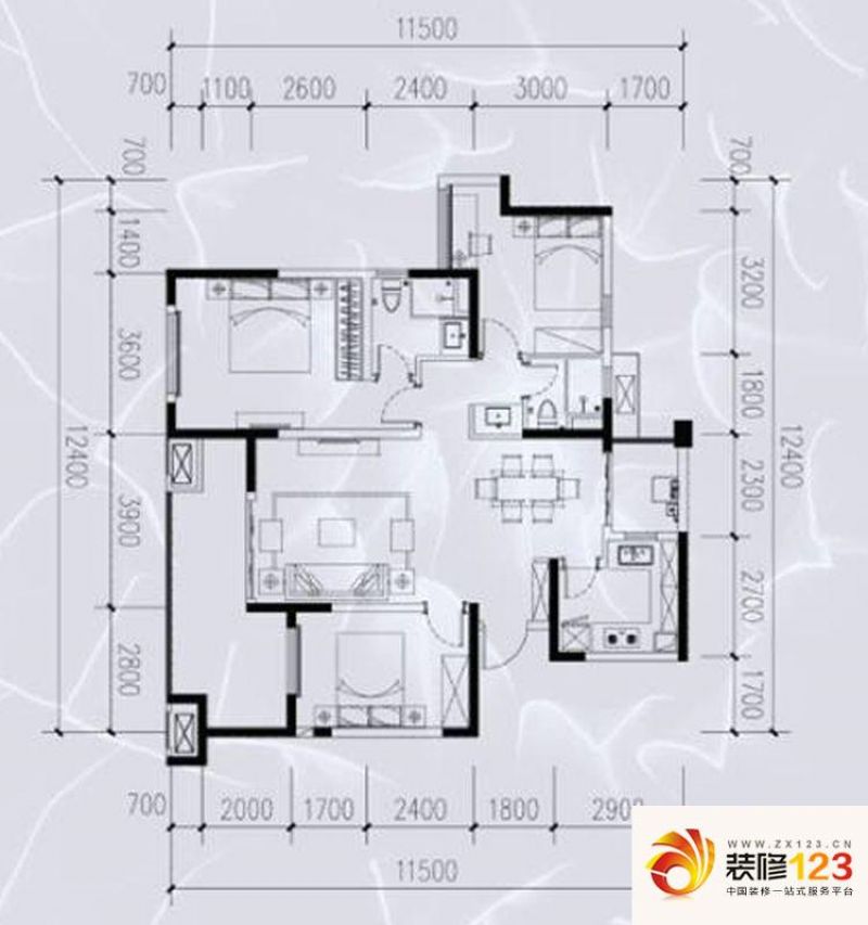 万科大都会户型图B户型 3室2厅2 ...