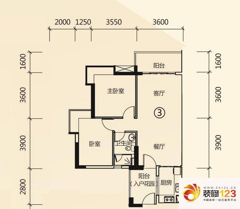 富力现代广场户型图D2栋03 2室2 ...