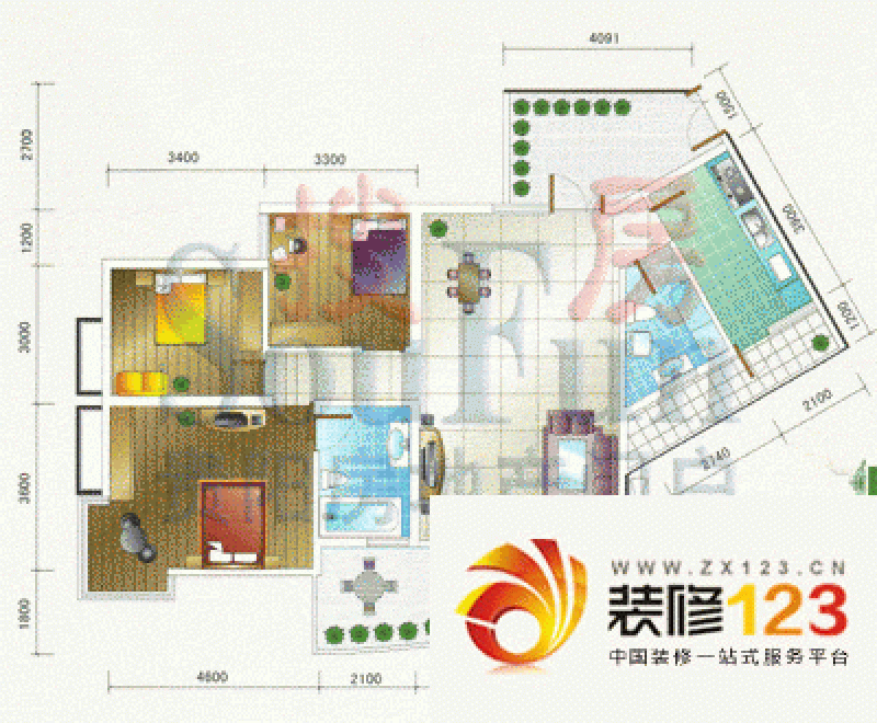 都市花园户型图3室1厅2卫1厨 .