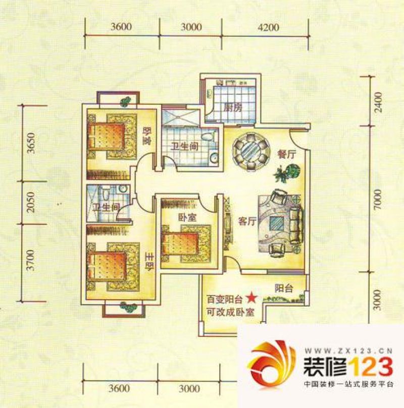 水锦花都户型图F组团A户型 3室2 ...