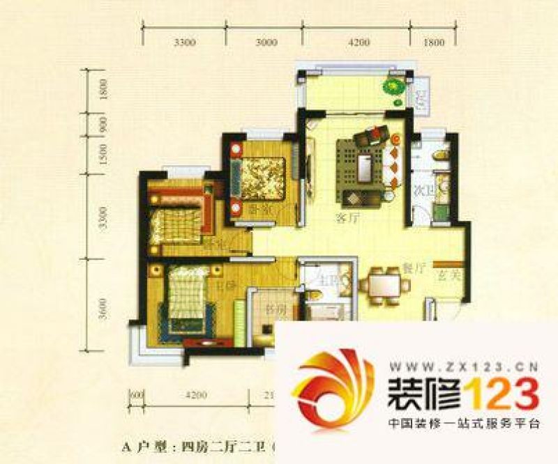 金域华府户型图a户型图 4室2厅2 .