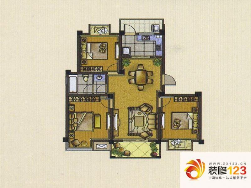 水岸枫情户型图f户型 3室2厅1卫1.