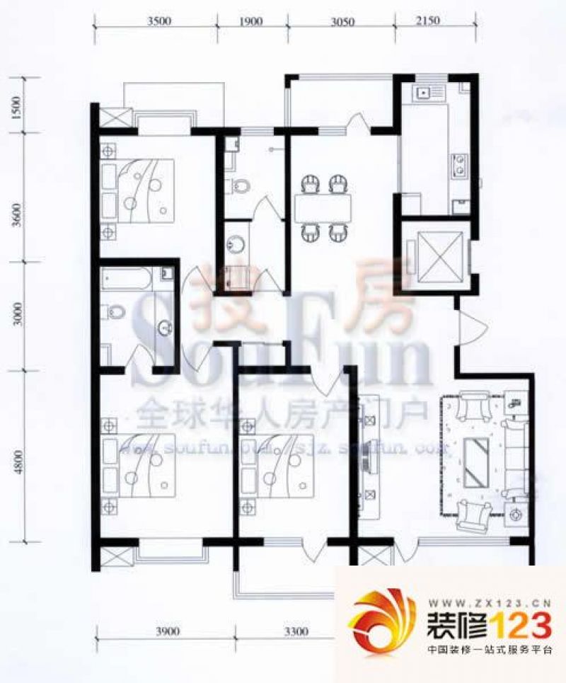 湖畔佳苑户型图户型图 3室2厅2卫.