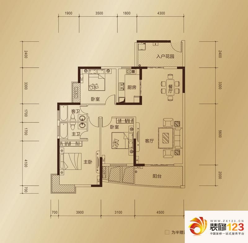 东方御景户型图c3户型 3室2厅2卫.