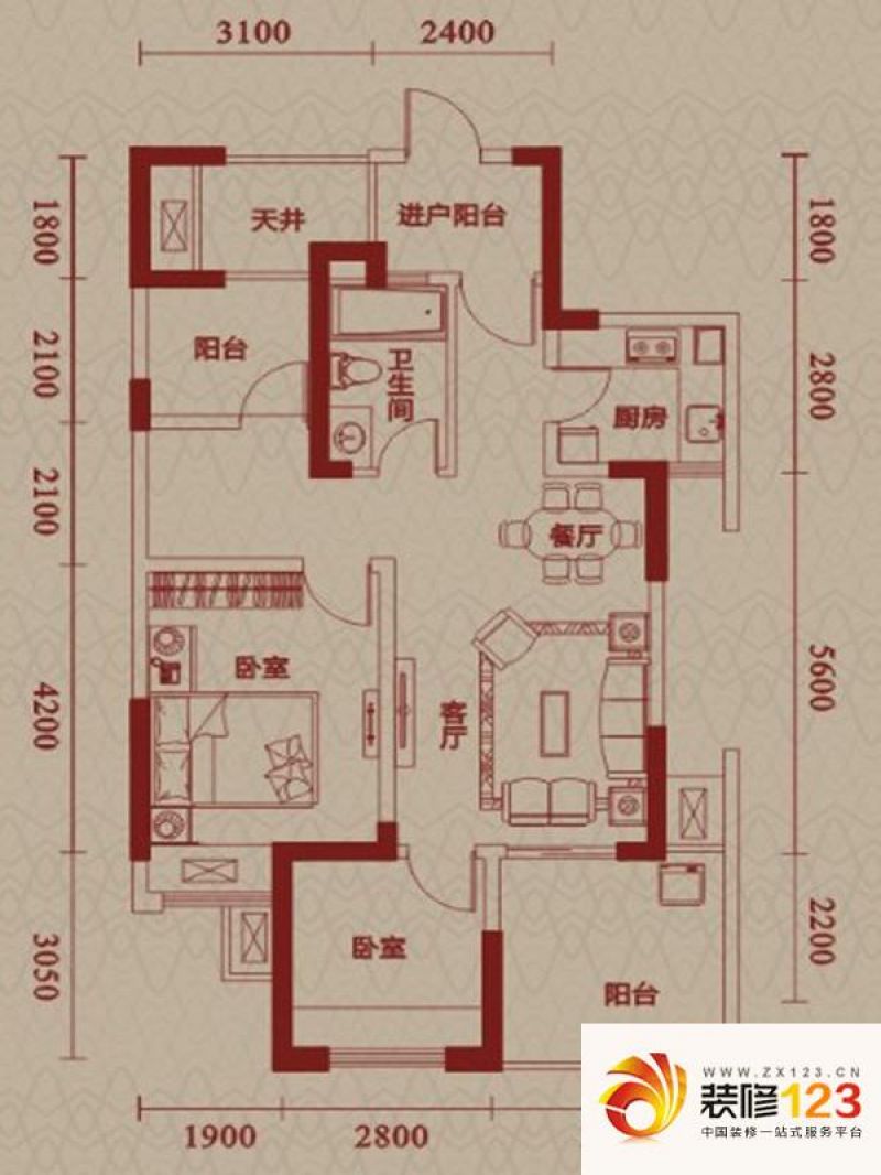 金辉悦府户型图b户型 2室2厅1卫1 .