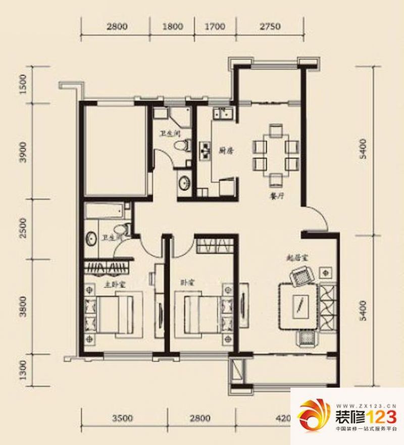 吴中家天下户型图c1户型图 3室2 ...