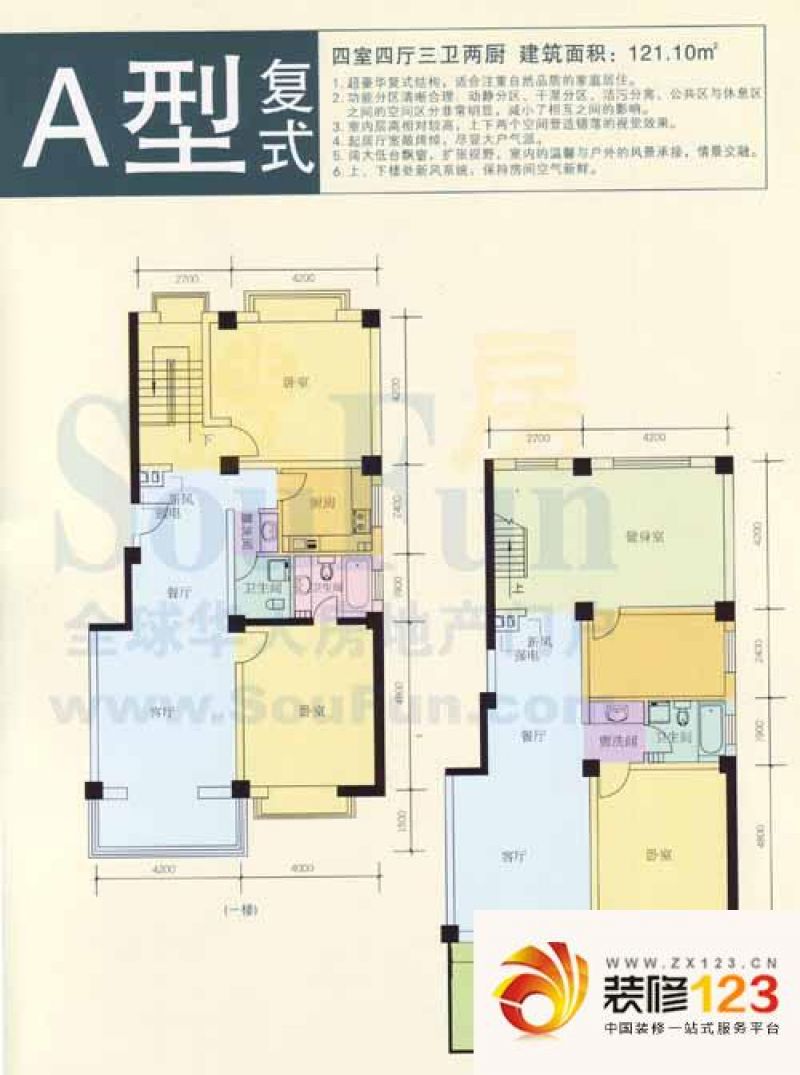 曦华源户型图a型复式 4室4厅3卫2.