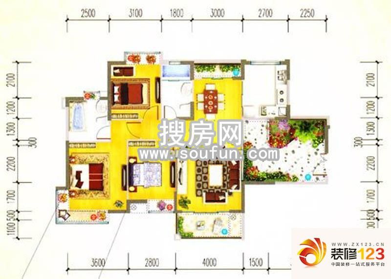 丽景名筑户型图户型图 3室2厅2卫.