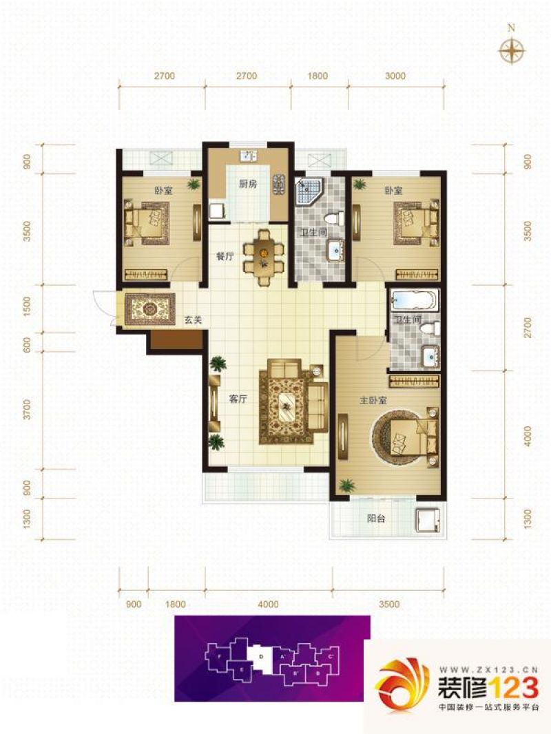 紫晶悦城户型图北区d-02户型 3室 .