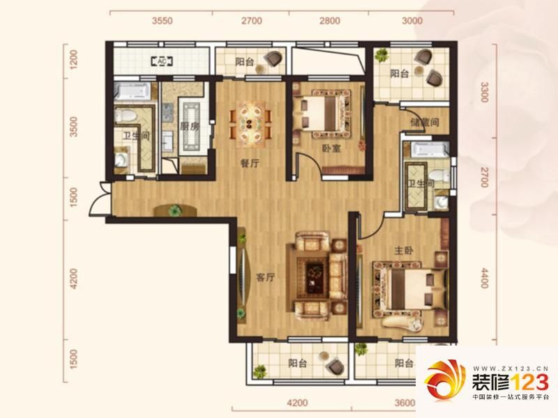 三江航天首府户型图d户型 3室2厅 .