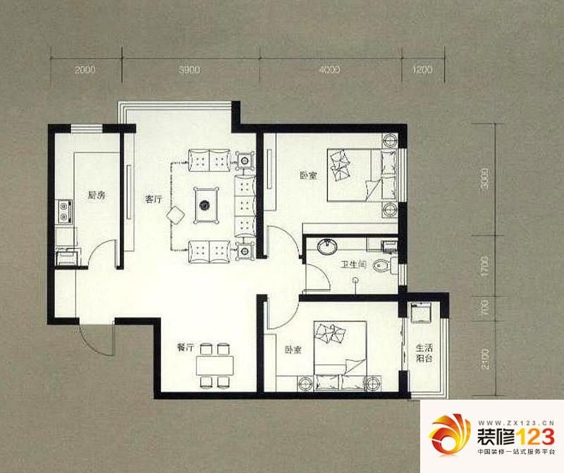 紫玉名苑户型图h户型 2-2-1 96.0 .