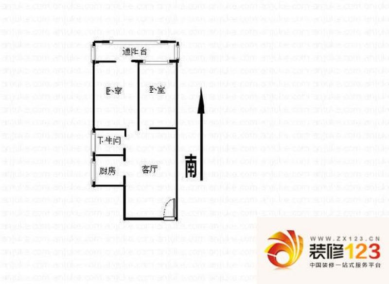 群芳园户型图两室两厅一厨一卫 2.