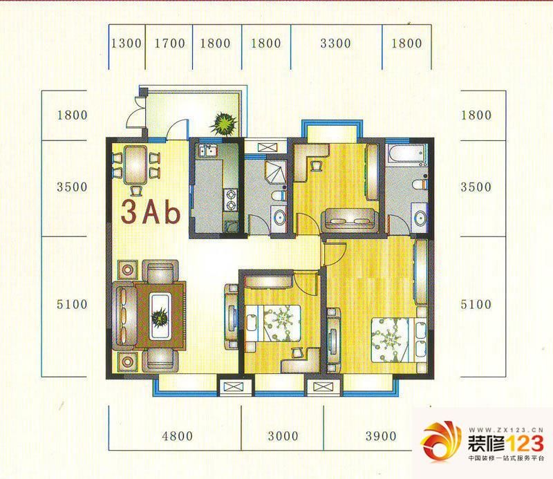 金元国际新城户型图3ab户型 3室2.