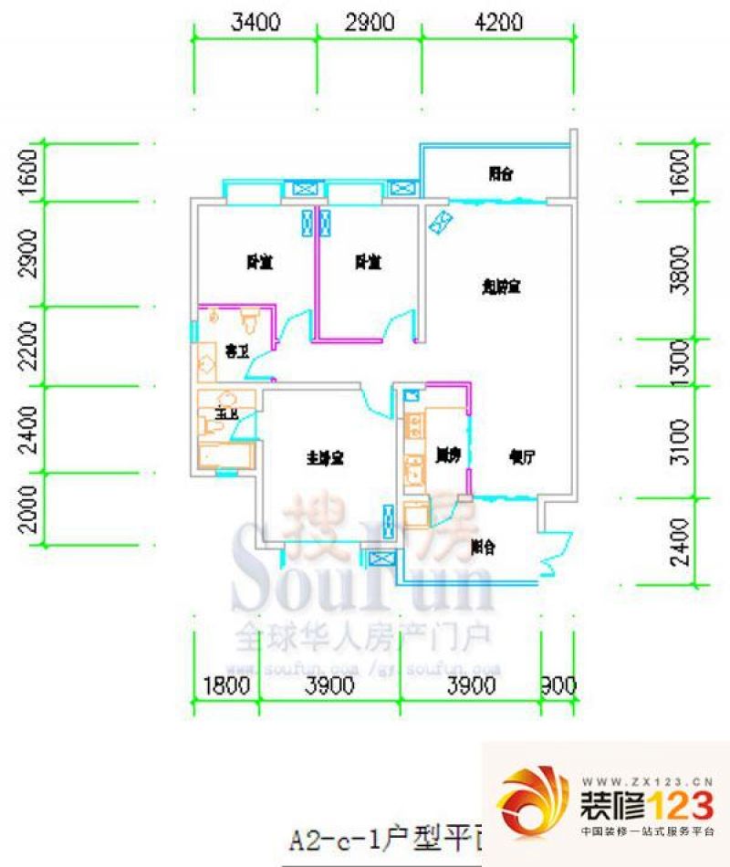 汤泉HOUSE户型图A2-C-1 3室2厅2 ...