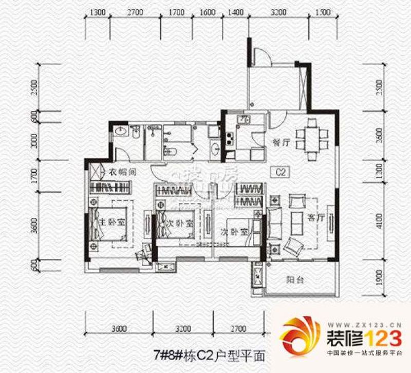 万科金域蓝湾户型图3室2厅2卫 3.