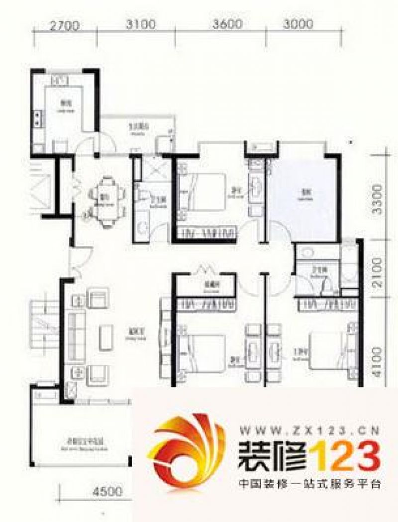 太原天一城天一城户型图5室 户型图 5室2厅3 .图片