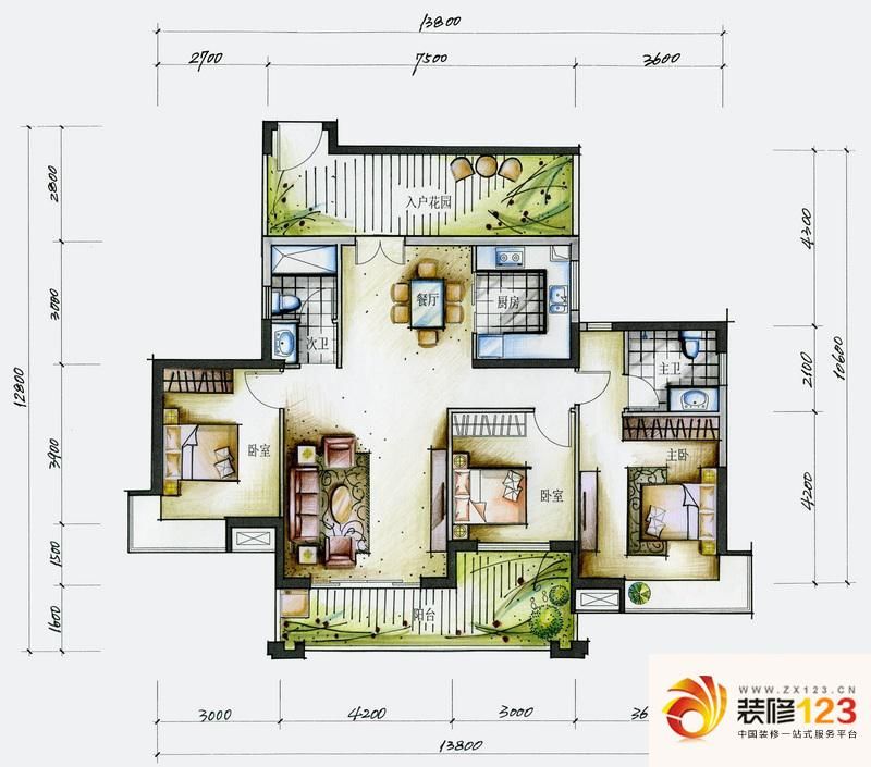 天利中央花园户型图1栋标准层A户 ...