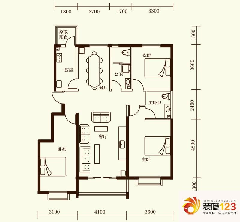 晨曦家园户型图d-3e户型 3室2厅2 .