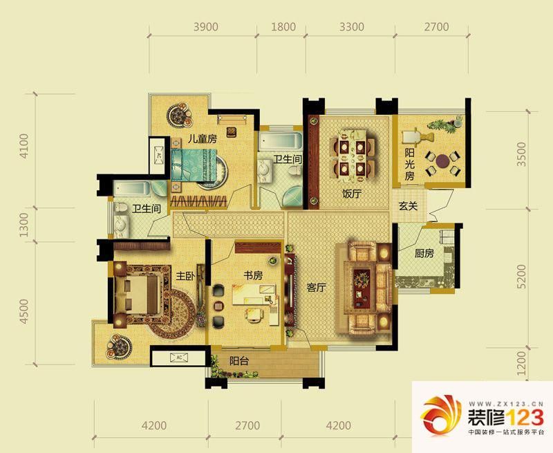 恒森自在城户型图C户型 4室2厅2 ...