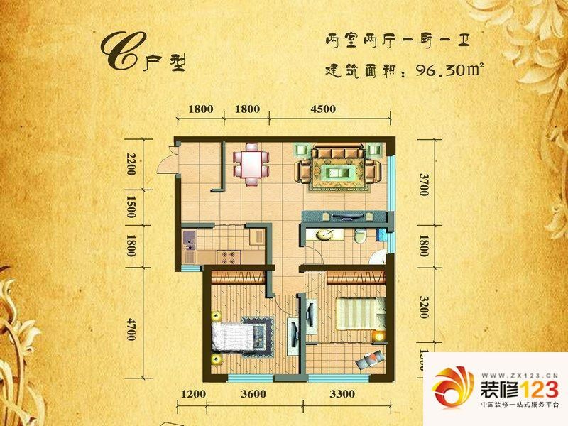 银滩雅苑户型图c户型 2室2厅1卫1.