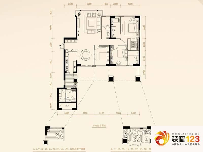 中骏天峰户型图4#02单元户型 4室.