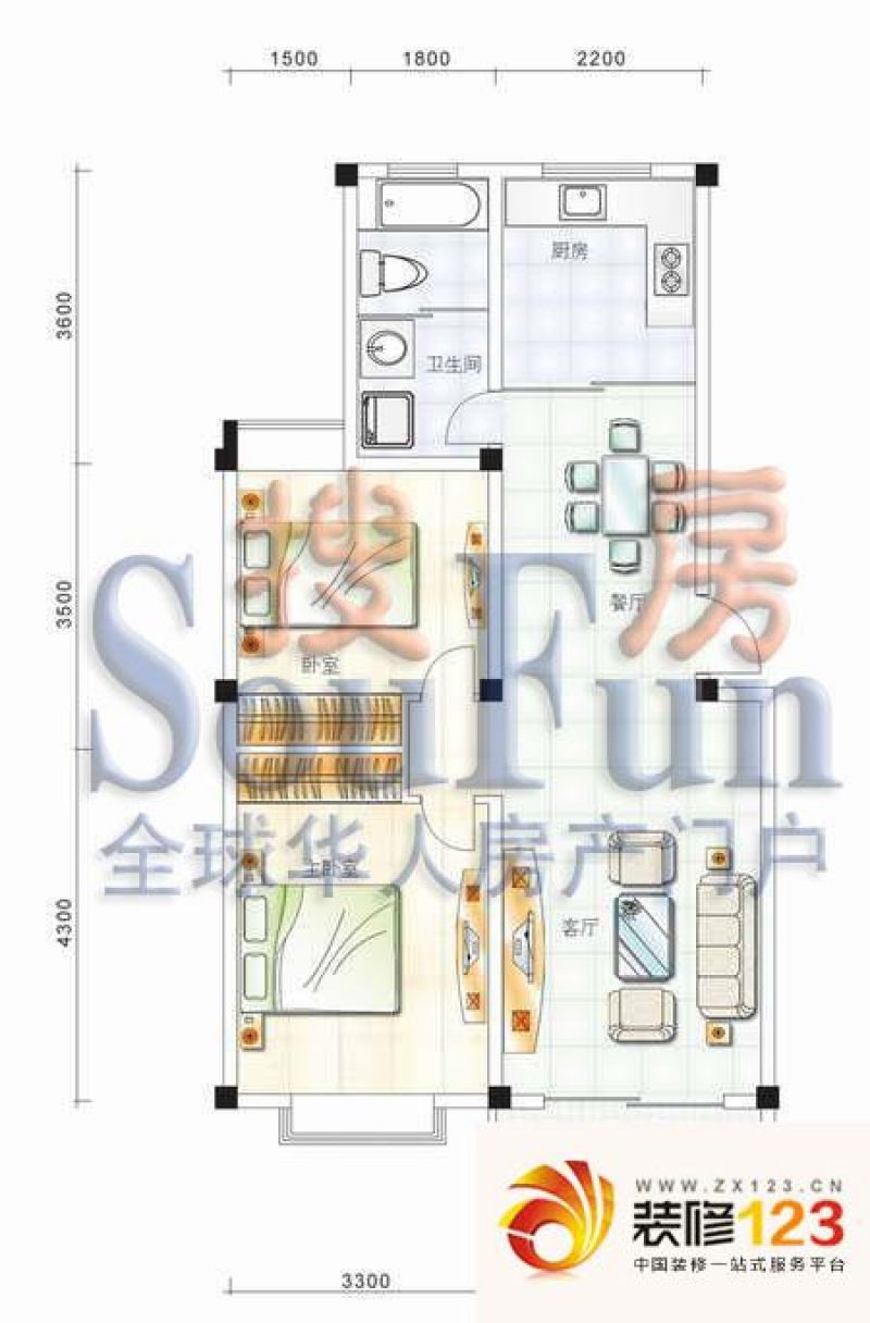 东方丽景户型图a1户型 2室2厅1卫 .