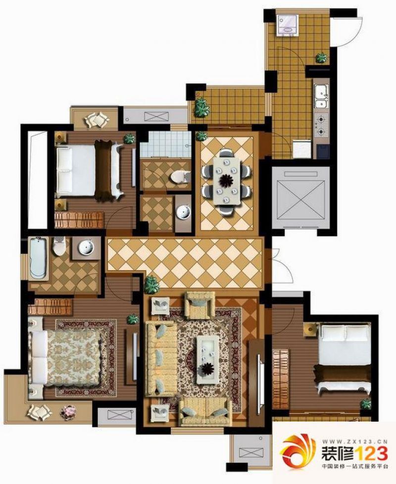 伊顿庄园户型图b户型 3室2厅2卫1 .