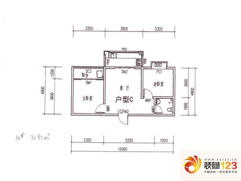 西安公园新世纪公园新世纪14#a户型户型图.