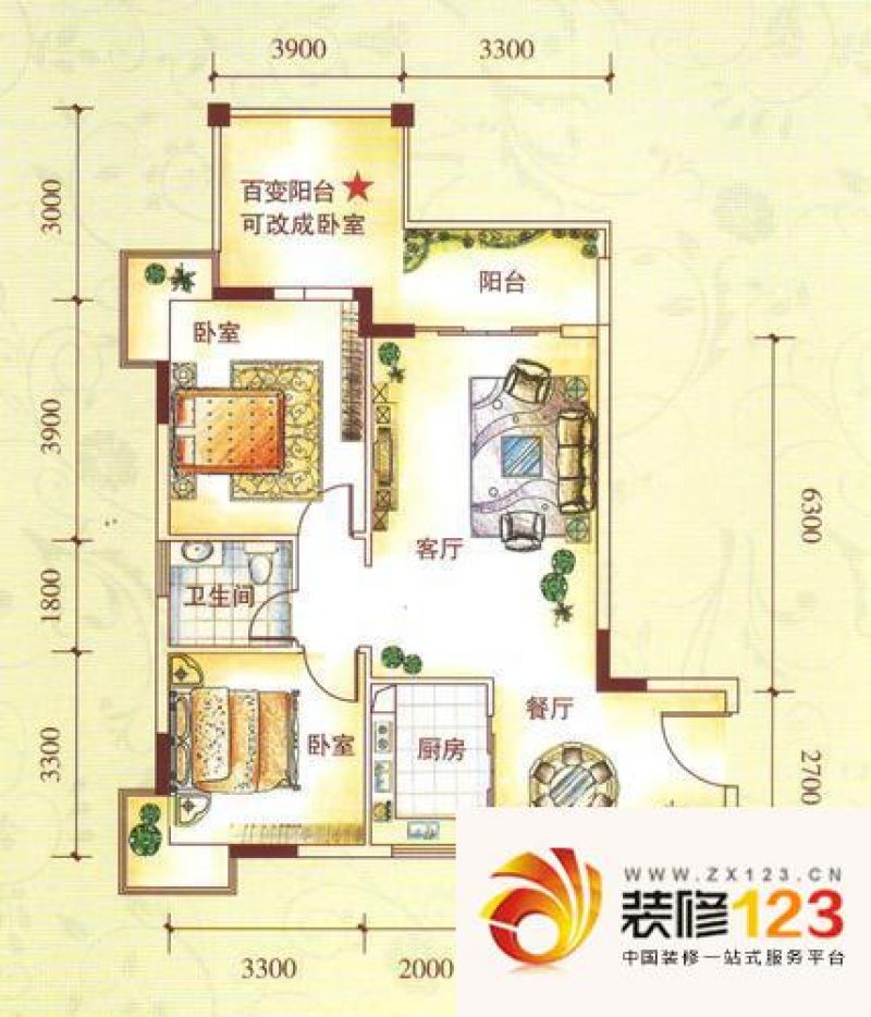 水锦花都户型图F组团1E户型 2室2 ...