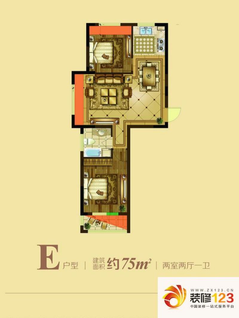 沈阳澳海澜庭澳海澜庭户型图63平米e户型 2室2.