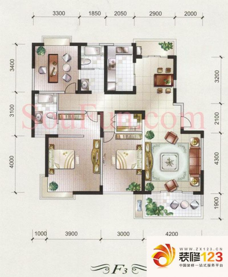 阳光聚宝山庄户型图户型图 3室 .