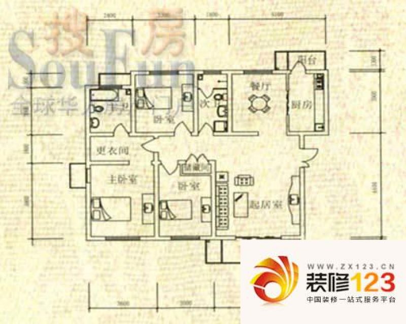 帝景豪庭户型图3室2厅2卫 .