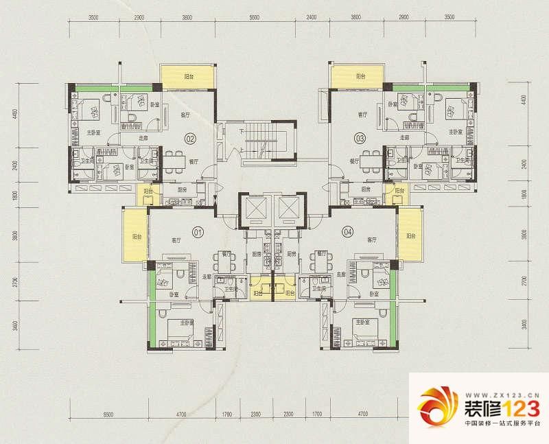 天悦城户型图1,2层偶数层平面图.