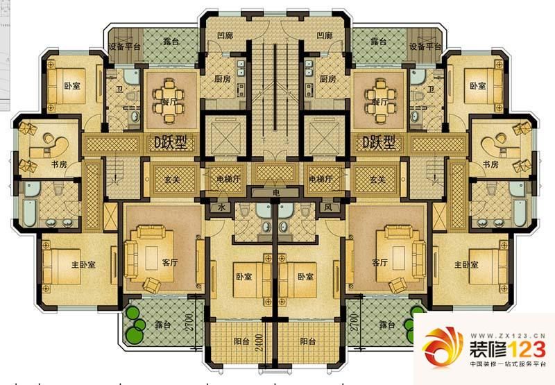 御山府户型图9#楼跃层d跃户型 6 .