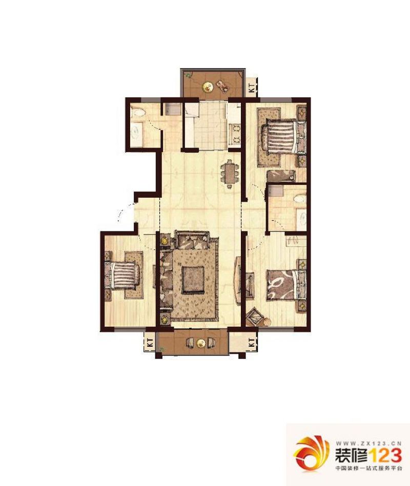 恒益湖岸龙城户型图b户型 3室2厅 .