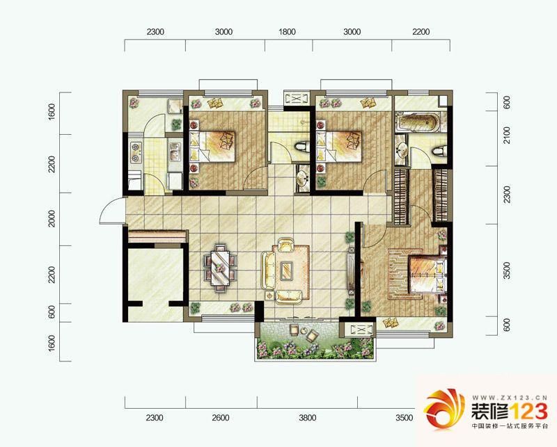 保利溪湖户型图高层B2户型图 3室 ...