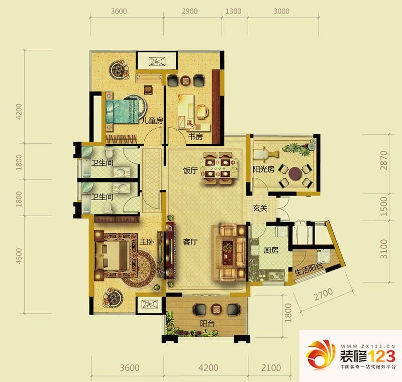 恒森自在城户型图B户型 4室2厅2 ...