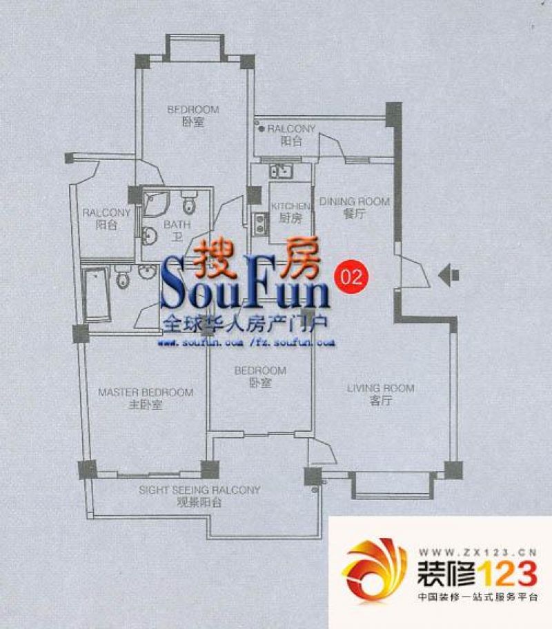 武夷国际城户型图3室2厅2卫1厨 ...