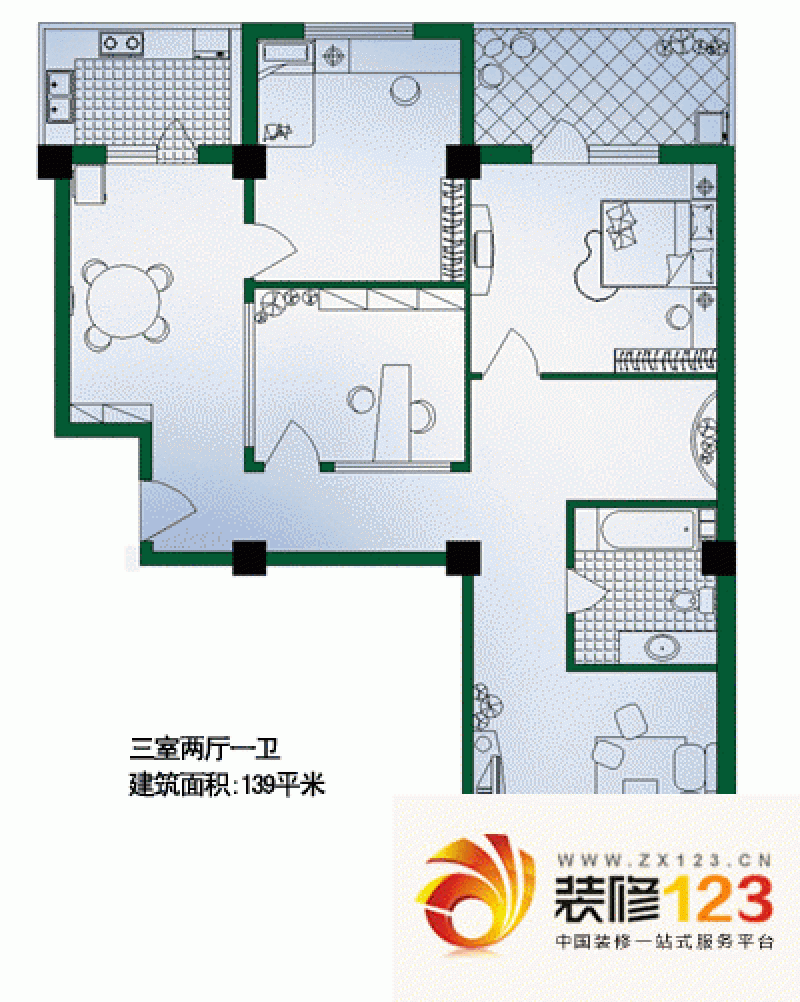 世纪嘉园户型图3室2厅1卫.