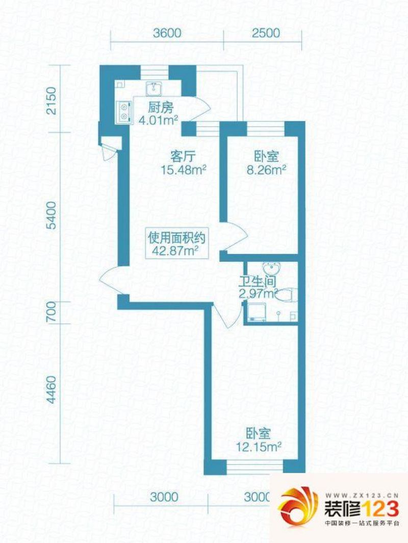 北岸启程户型图b3户型 2室1厅1 .