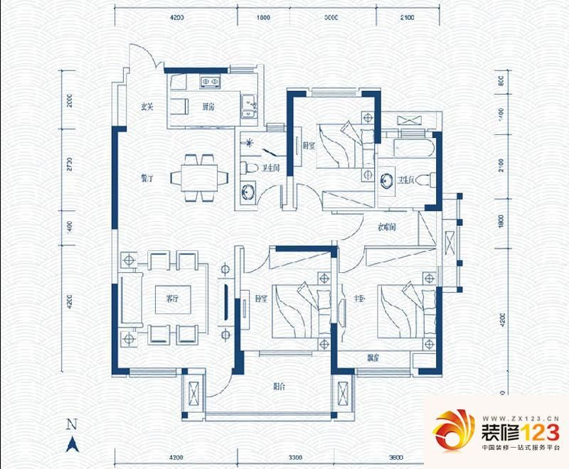 复地东湖国际户型图五期133平米.