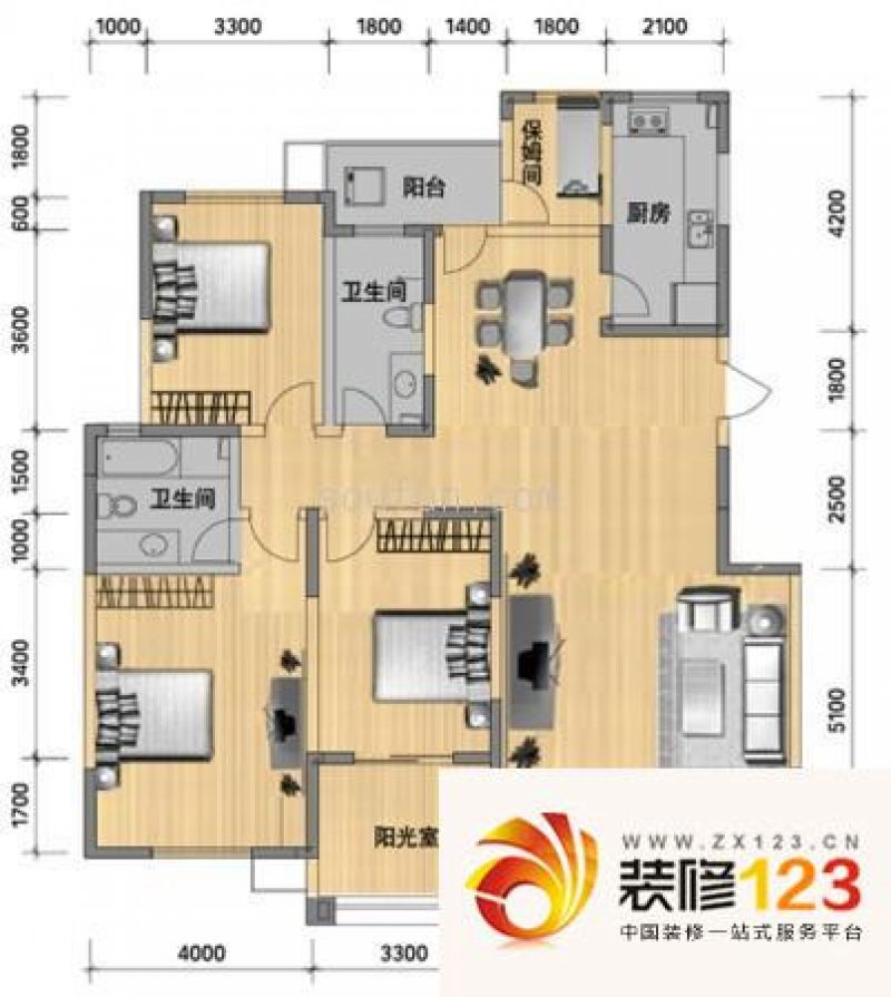 白桦林居户型图户型图 4室2厅2卫 .