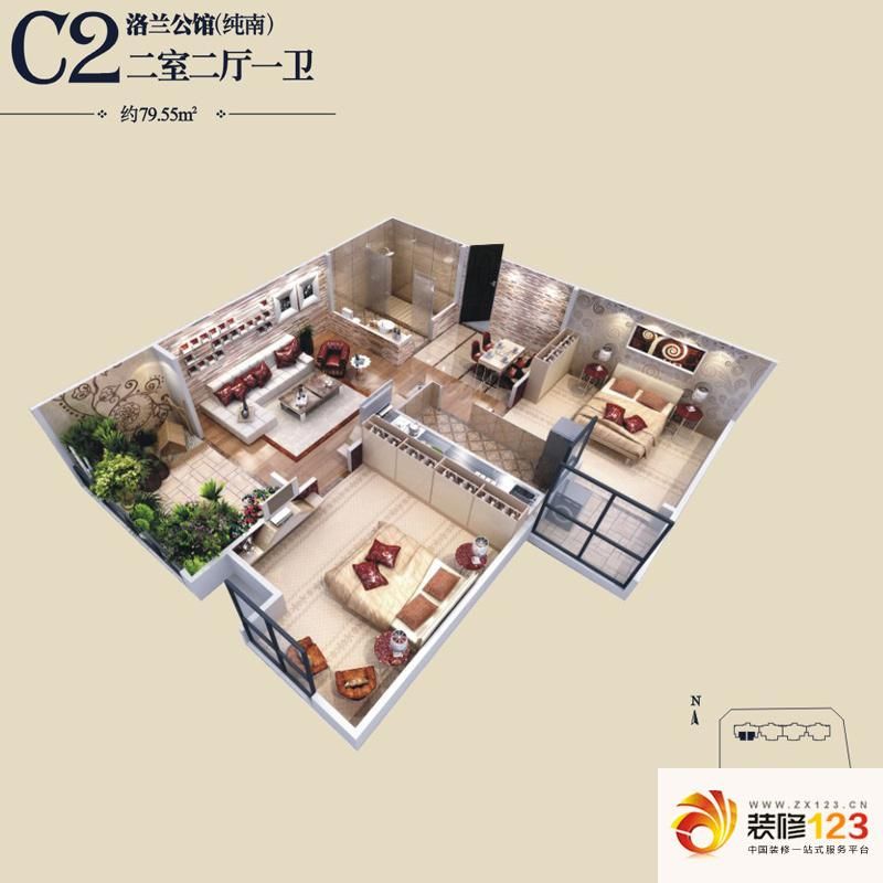 浩华香颂国际城户型图c2户型 2室 .