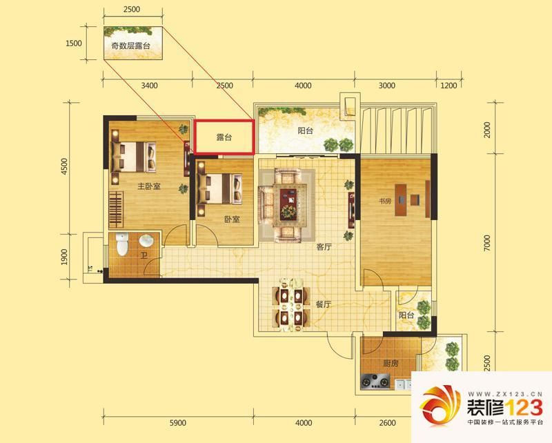 府河名居户型图1栋02/07户型 3室 ...