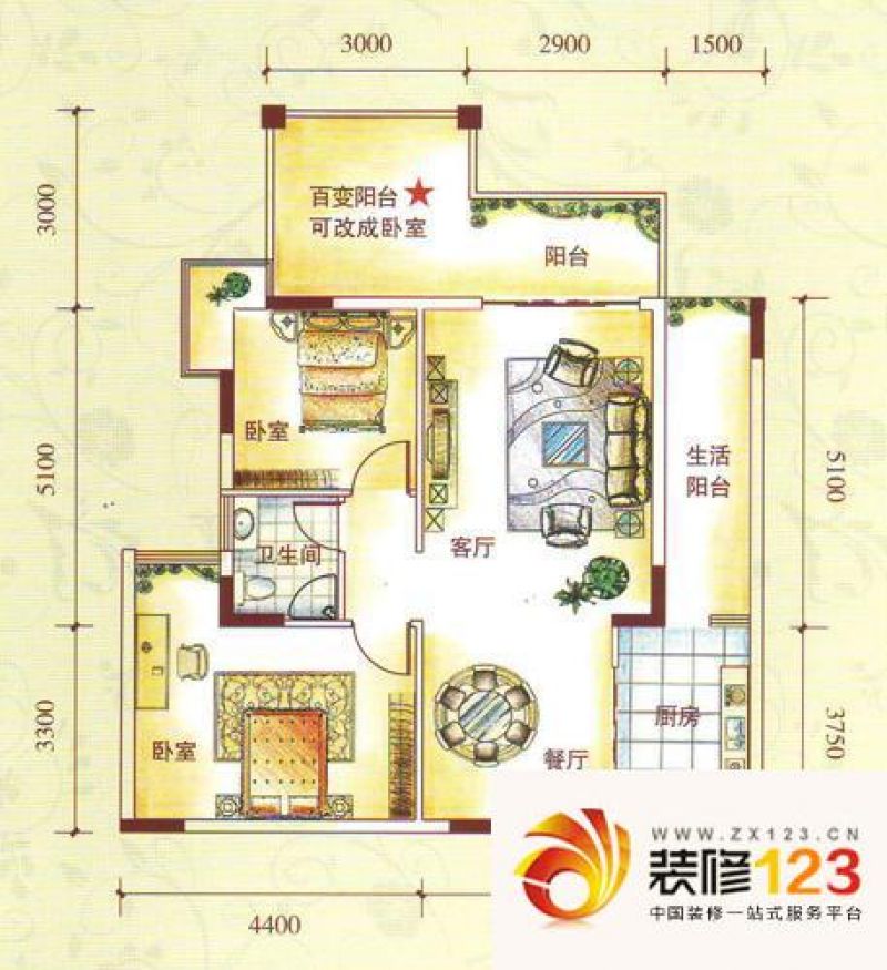 水锦花都户型图F组团1F户型 2室2 ...