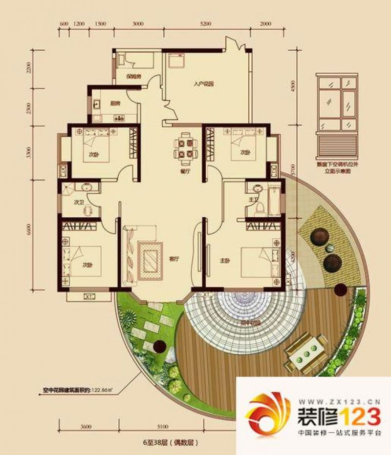 创远湘江壹号户型图5室2厅2卫1厨 .